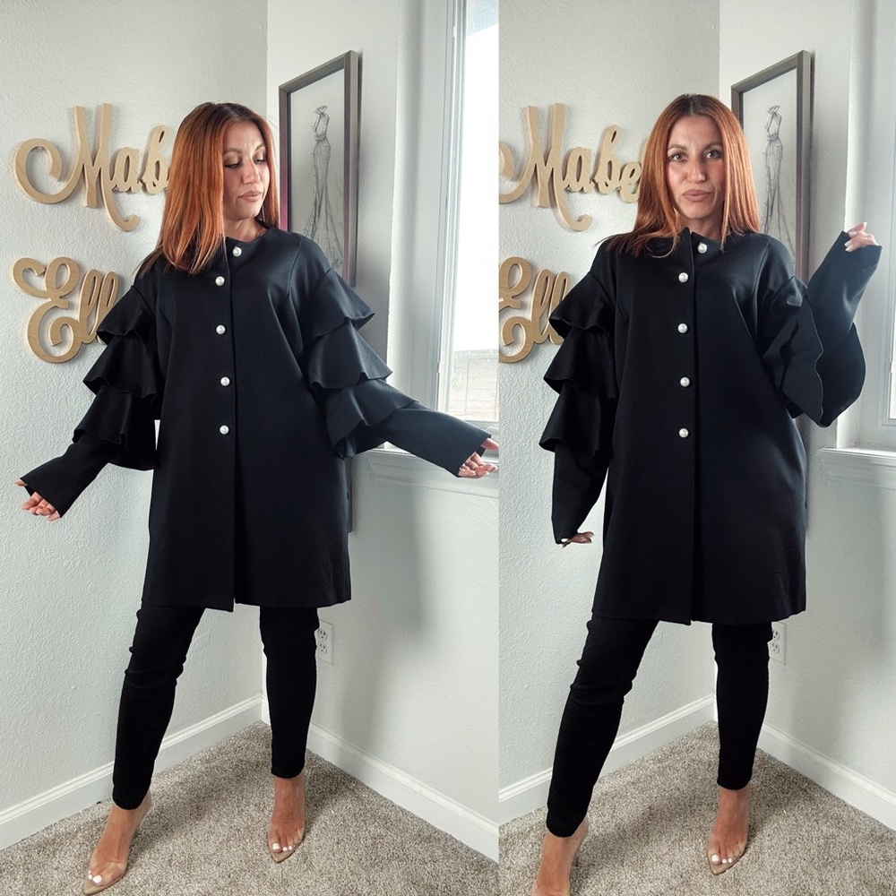 Joseph Ribkoff Black Luxury statement sleeve button front coat size 12